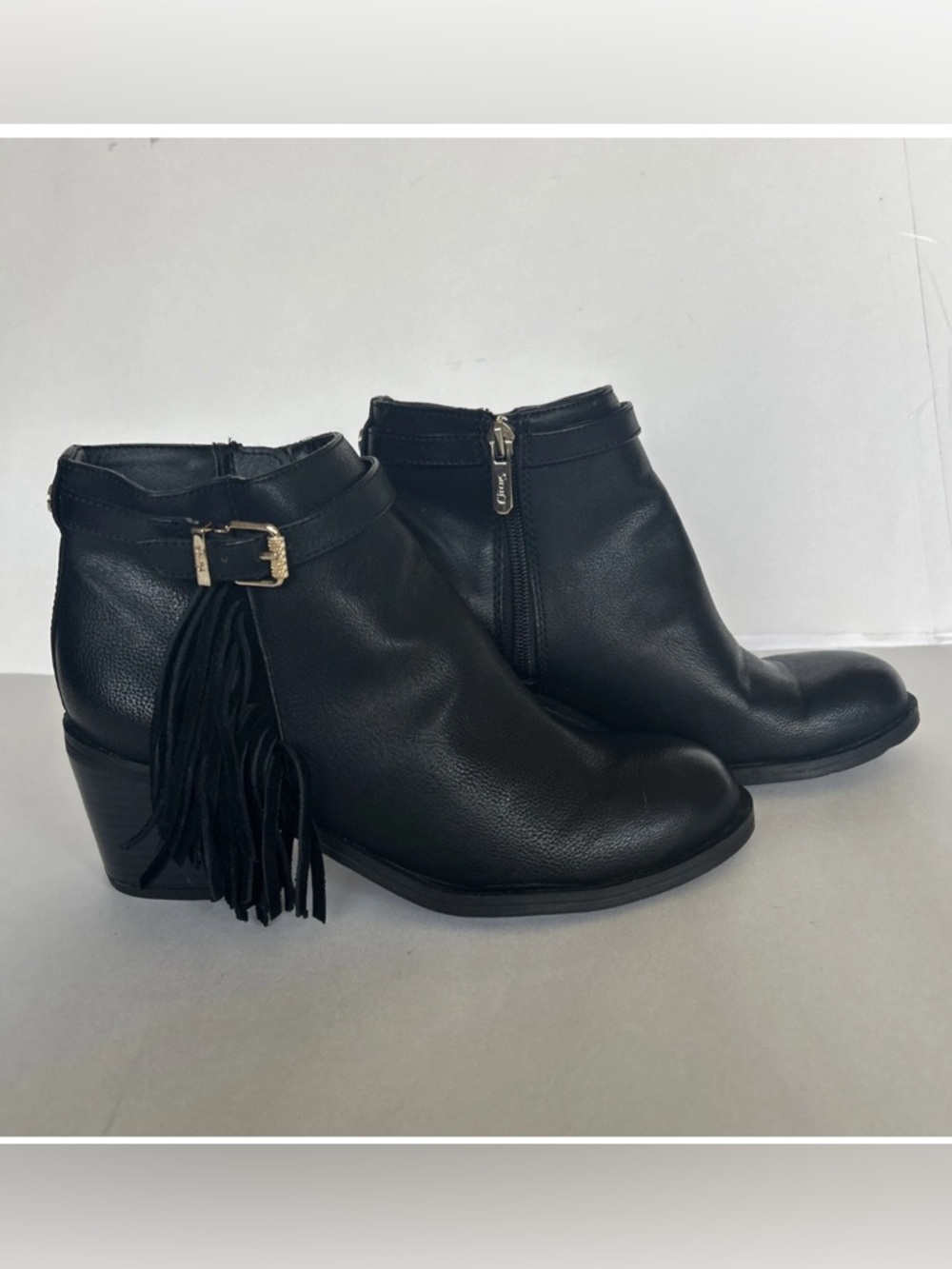 Circus by Sam Edelman Black Fringe Ankle Booties with Buckle